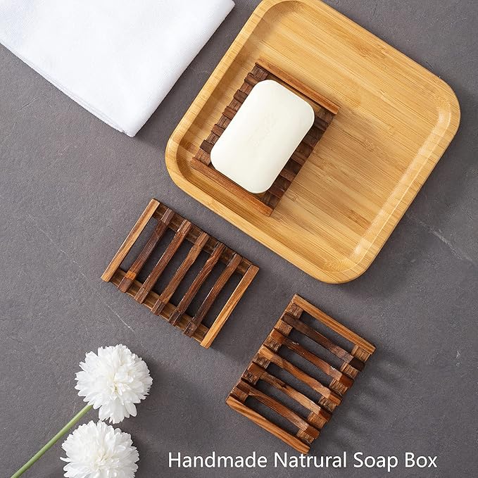 Wooden Soap Dish for Shower,Set of 3,Self Draining Bar Holder for Bathroom, Soap Saver Tray Soap Stand for Homemade Soap, Vowupt
