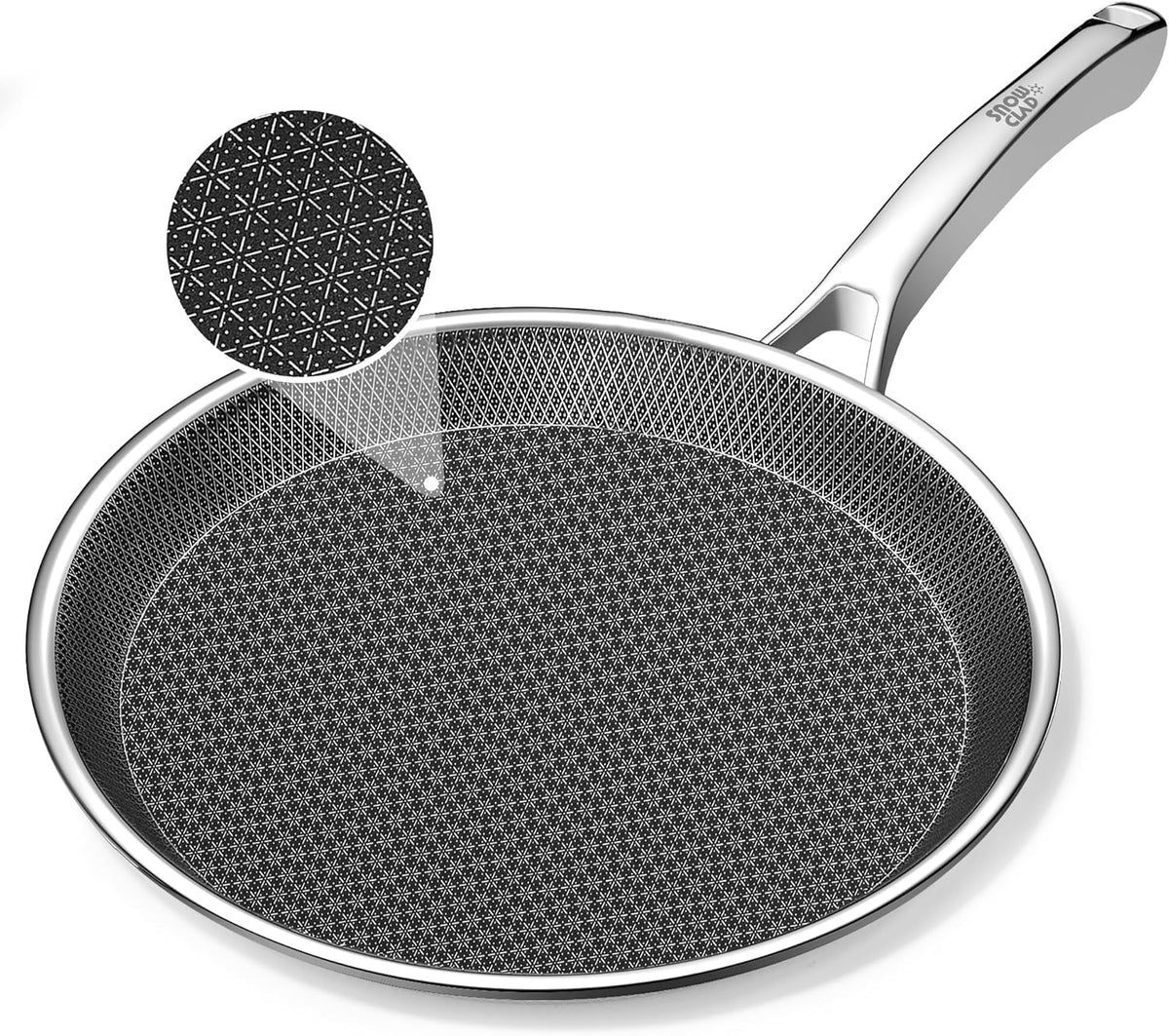 Crepe Pan,10 in Nonstick Crepe Pan, Stainless Steel Flat Skillet,Non Stick Dosa Tawa Comales Para Tortillas Pancake Pan,Dishwasher and Oven Safe Cookware,Induction Compatible, PFOA Free