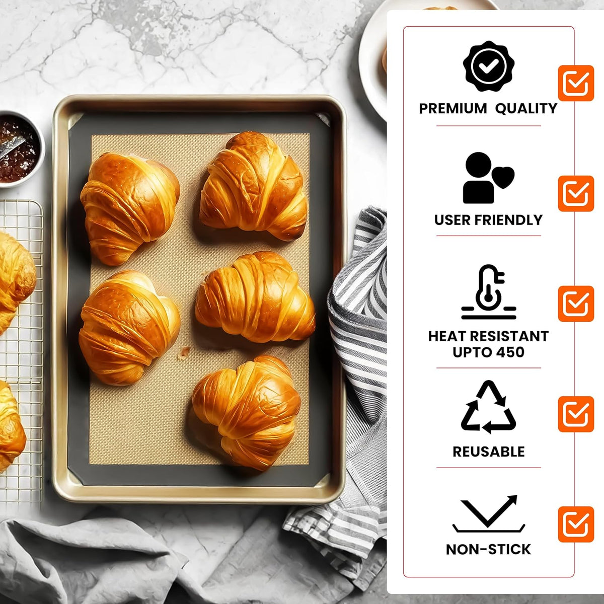 Silicone Baking Mats Half Sheet Non Stick for Oven Reusable 4 Pack - Thick Heavy Duty Silicone Baking Mat Cookie Sheet 1/2 Size for Macaron & Pastry - Half Size Rectangular Cooking Oven Liner Pad