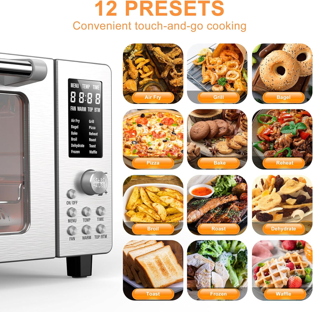 Nuwave Bravo Air Fryer Toaster Smart Oven, 10-in-1 Countertop Convection, 1800 Watts, 21-Qt Capacity, 50°-450°F Temp Controls, Top and Bottom Heater Adjustments 0%-100%, PFAS Free, Stainless Steel