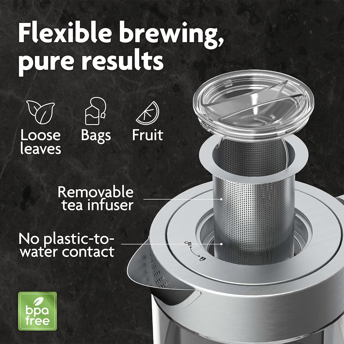 Vianté Electric Kettle With Infuser For Loose Leaf. Hot Tea Maker With Temperature Control And Automatic Shut Off. Tea Kettle With Brewing Programs. 1.5 Liters Capacity