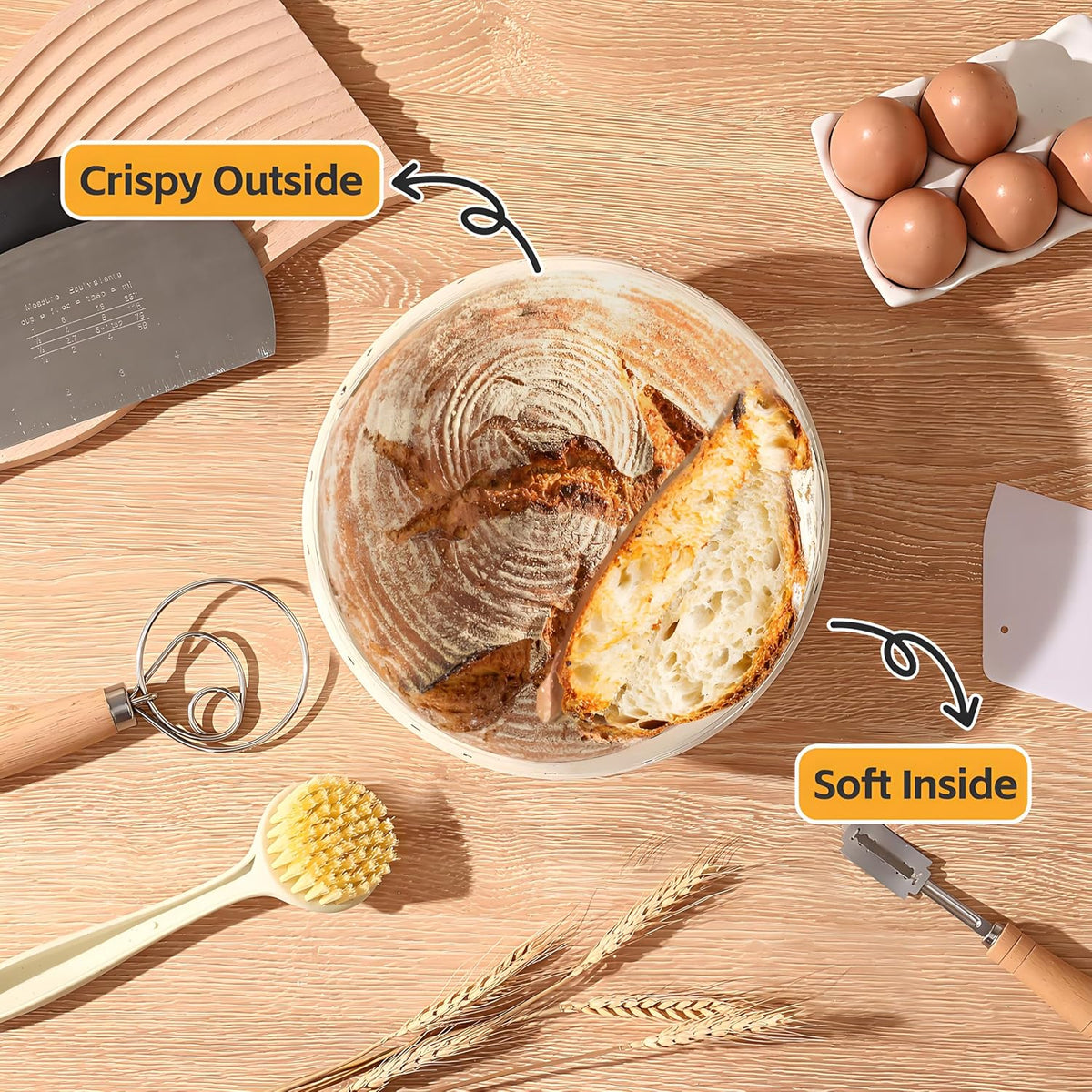 Sourdough Bread Baking Supplies, Bakery Premium Round Banneton Basket 2 Pack with Liner - Perfect Brotform Proofing Basket for Making Beautiful Bread