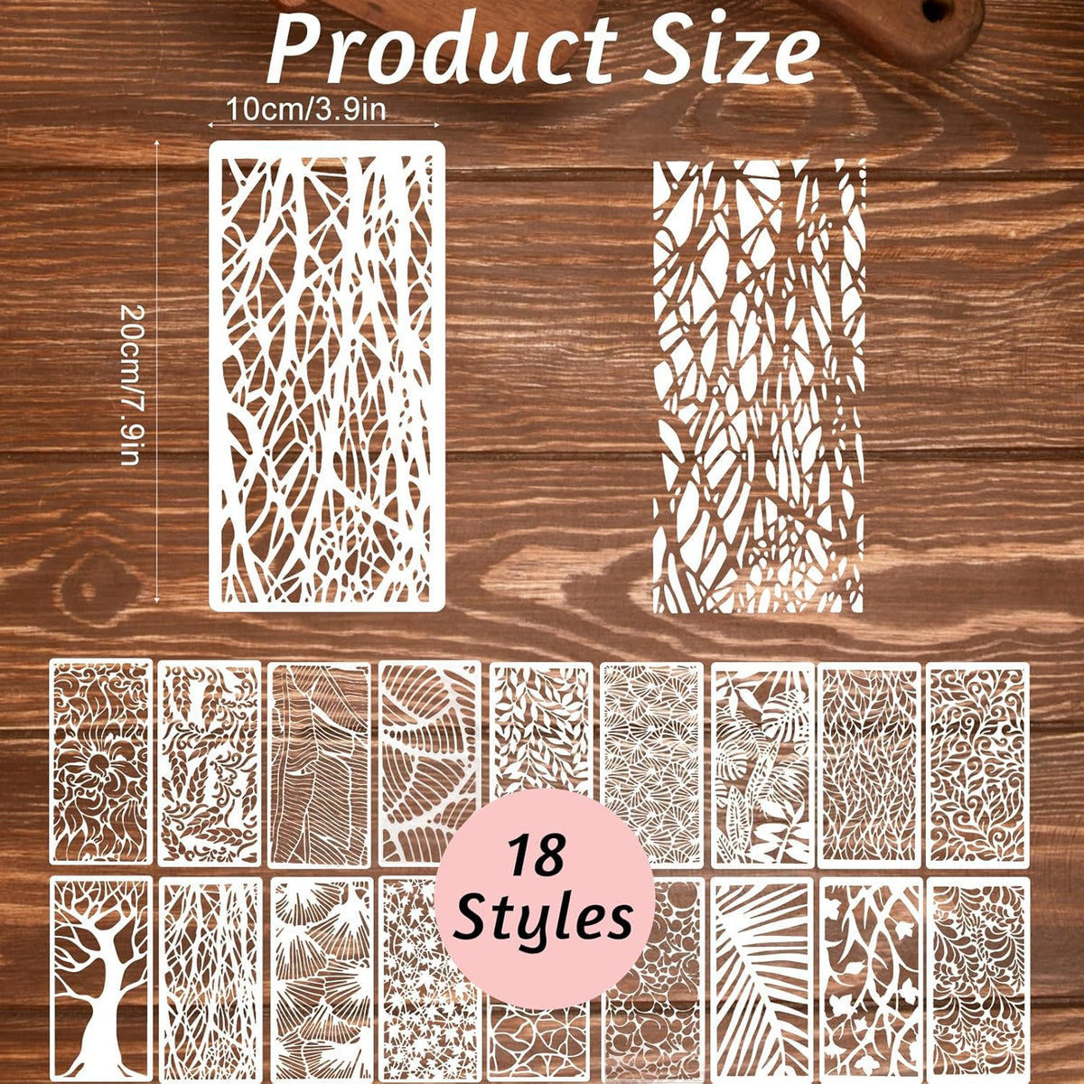 18Pcs Stencils for Crafts Painting, Reusable Cake Stencils Decorating Texture Stencil Background Stencil Leaf Floral Tree Templates for Painting on Wood Furniture Card Canvas Paper Scrapbook