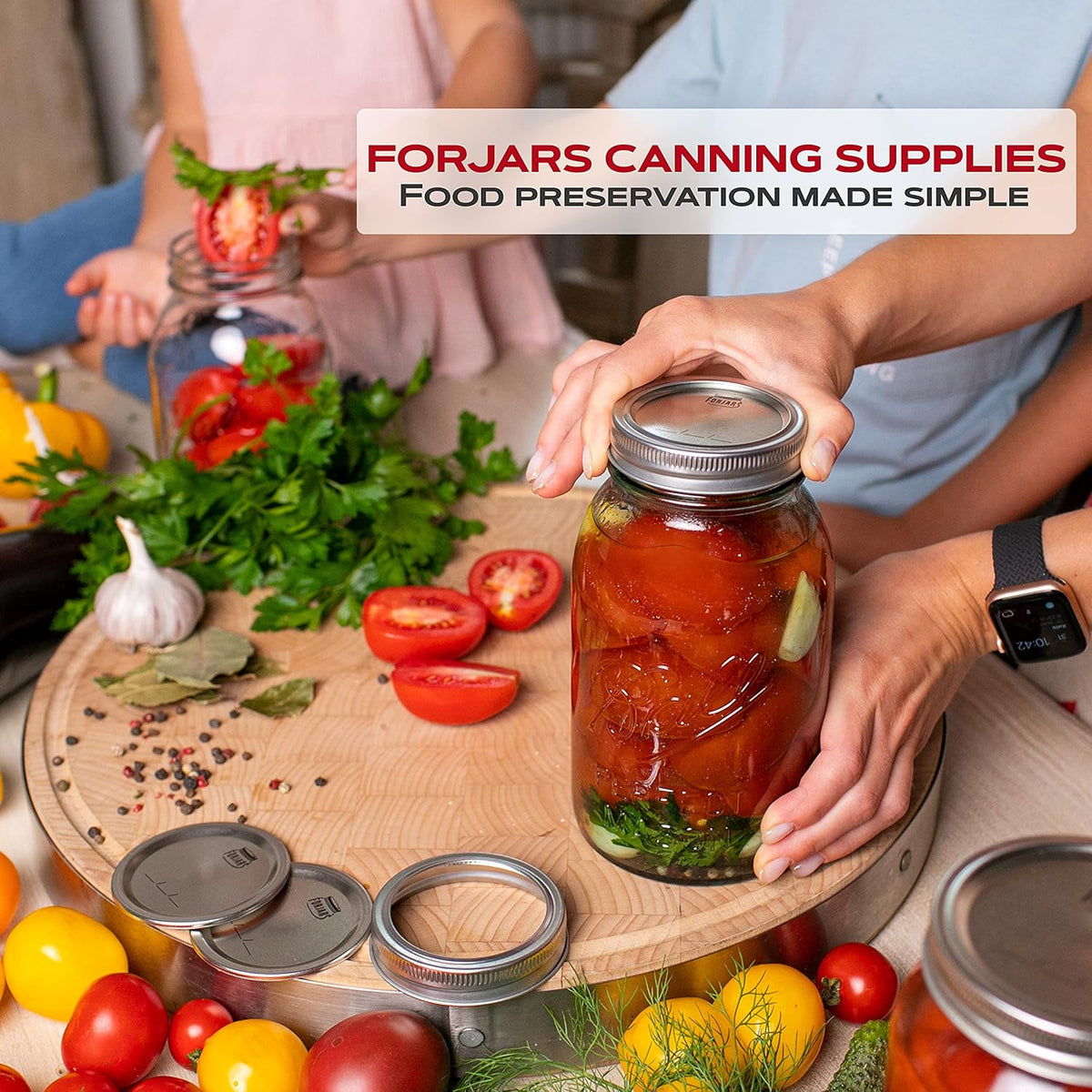 FORJARS - Wide Mouth Canning Lids, 100-Pack – Create Airtight Seals on Mason Jars to Preserve Food for Meal Prep & Emergency Food Storage – 3.4 In. Metal Lids with Silicone Seals – Canning Supplies