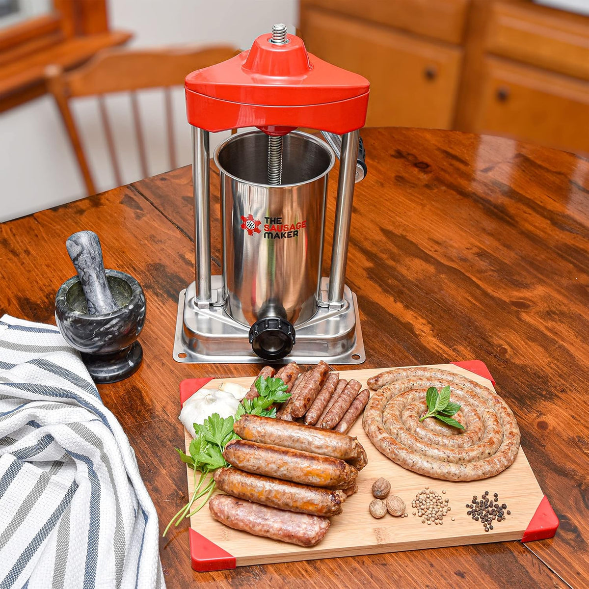 The Sausage Maker - 5 lb. Heavy Duty Vertical Sausage Stuffer - Includes Stuffing Tubes - Metal Gears