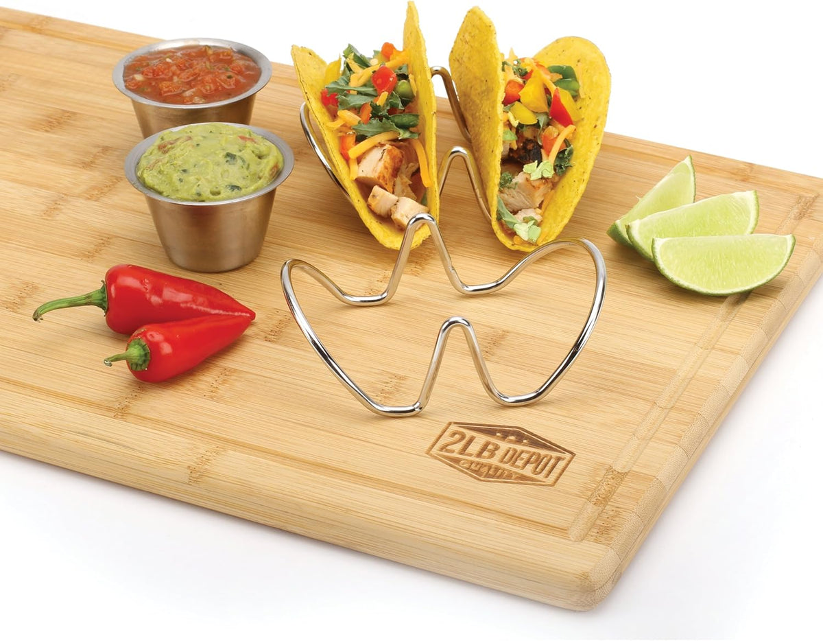 2LB Depot Taco Holder Set with 2 Stackable Stainless Steel Stands, Each Rack Holds 2 Hard or Soft Tacos, Five Styles Available, Perfect for Home and Restaurants