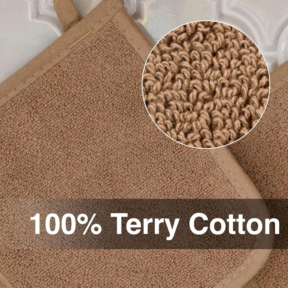 RITZ Terry Potholder & Hot Pad: Unparalleled Heat Resistant, Durable 100% Cotton – Ergonomically Designed for Optimal Grip – Easy-Care Machine Washable – 2-Pack, Mocha