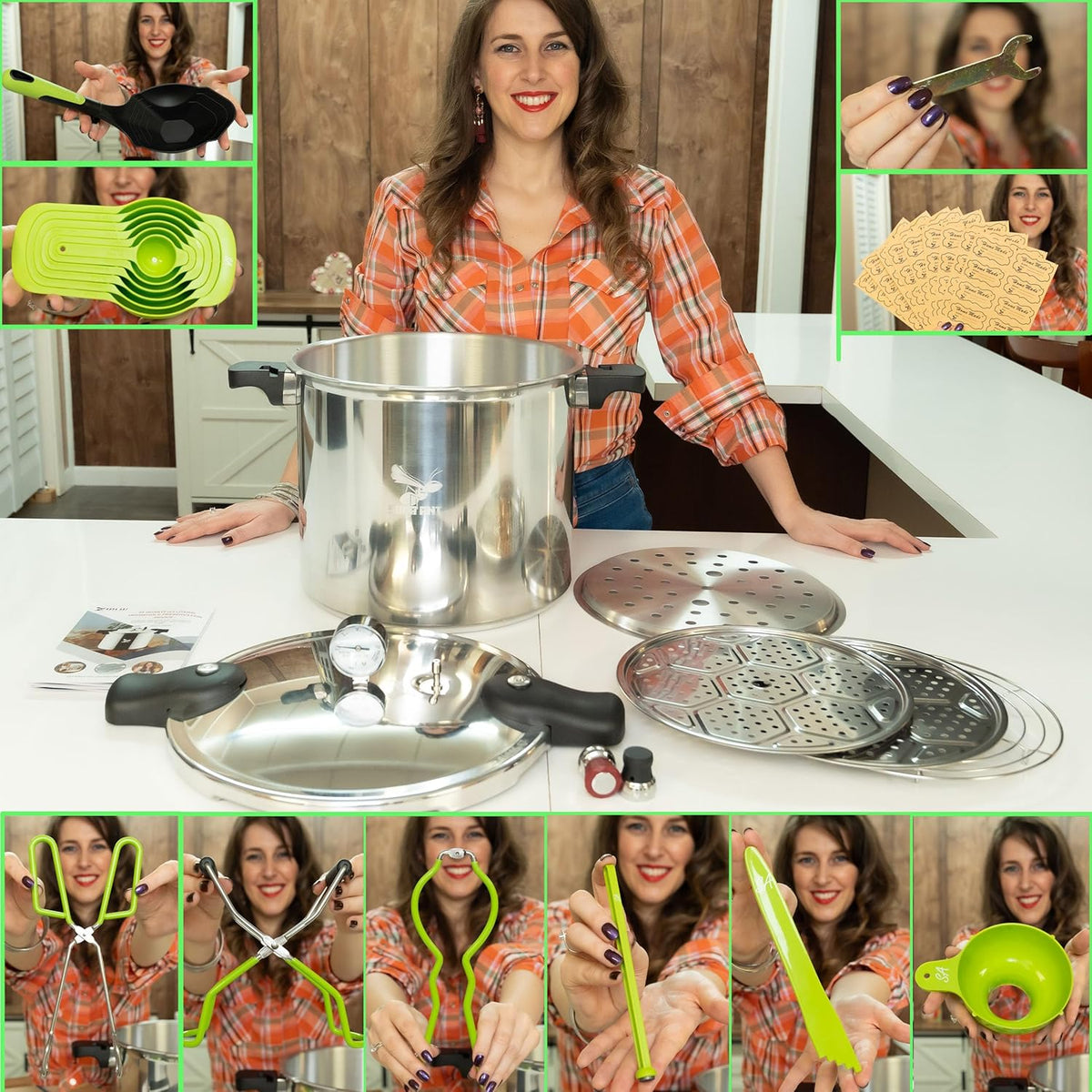 Supa Ant Pressure Canner 23 Qt with Canning Supplies Starter Kit - Canning Pressure Cooker with Gauge - Water Bath Canner Pot with Rack and Lid - Jar Lifter, XL Ladle, Jar Tongs, and Bubble Popper
