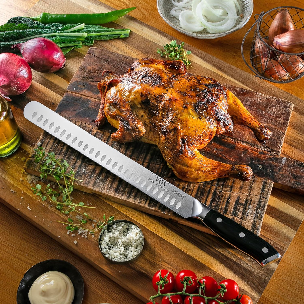 Vos 12" Carving Knife & Brisket Slicer – German Steel Meat Cutter with Ergonomic Handle – Precision Blade for Turkey, Bread, Cheese & BBQ – Elegant Gift Box Included – Kitchen Essential