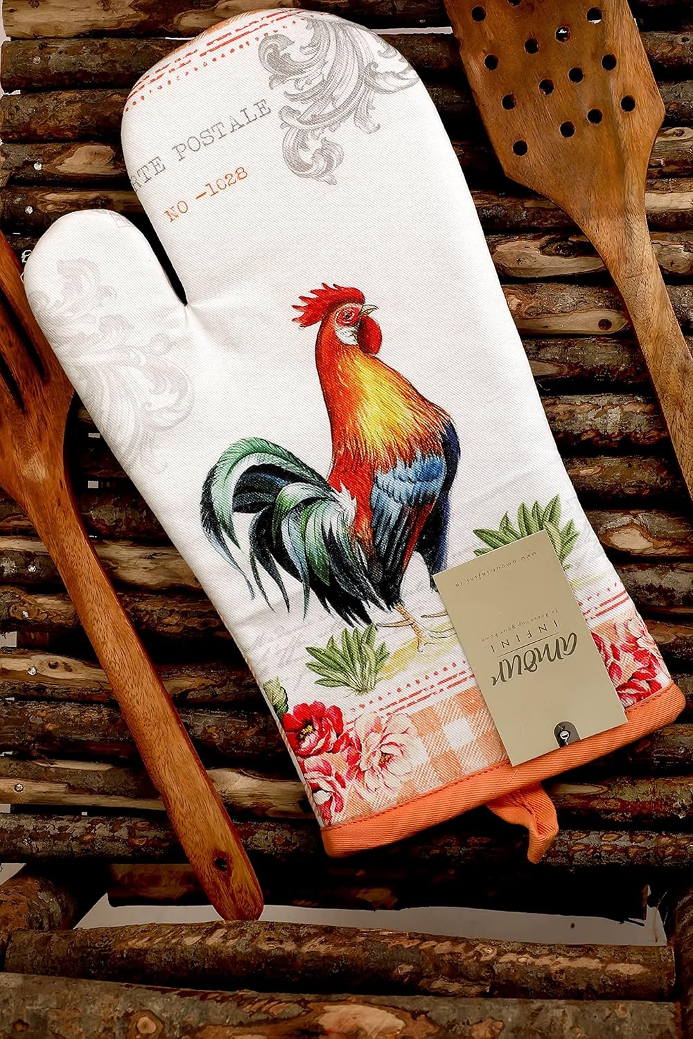 AMOUR INFINI Oven Mitts Set of 1 Quilted Liner with Hanging Loop Non Slip, Heat Resistant, Washable Reusable Oven Mitt Quilted Liner with Hanging Loop