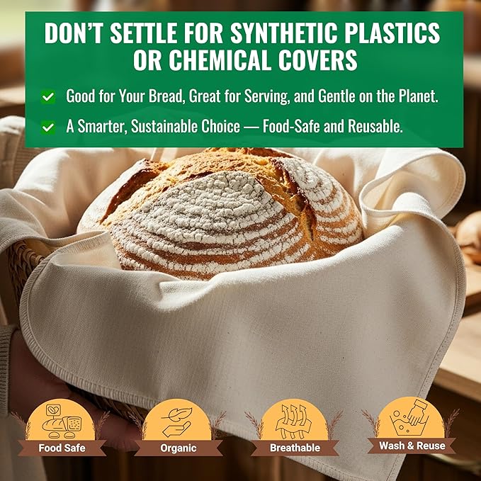 Unbleached Flour Sack Towels for Bread Proofing – Thick Cotton Baking Cloth for Baguettes, Ciabatta & Pastries – Reusable 28"x28" Towels, Set of 6