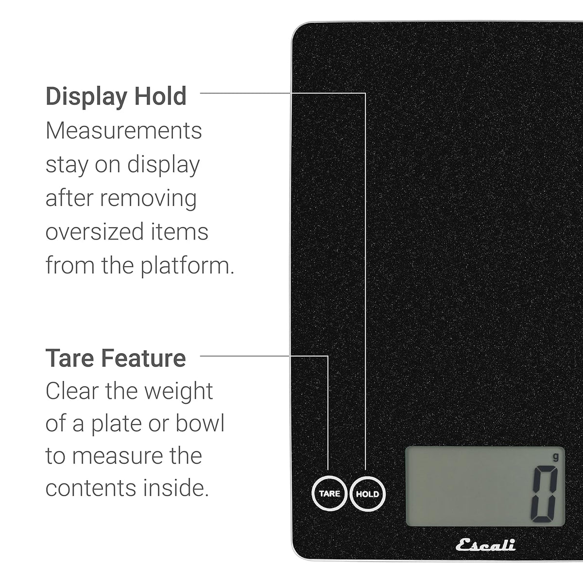 Escali Arti Glass Food Scale Digital Countertop Kitchen, Baking and Cooking Scale with Nutrition and Calorie Counter, 15-Pound Capacity, 9" x 6.5" x .75", Black