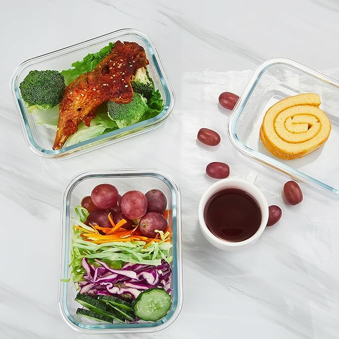 Lemon Sandy 10 Pack 22 oz Glass Meal Prep Containers, Glass Food Storage Containers with Lids, Reusable Airtight Leakproof Lunch Bento Boxes Freezer, Microwave Oven and Dishwasher, Gray