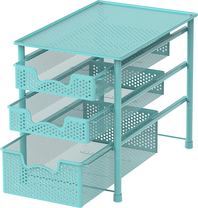 Simple Houseware Stackable 3 Tier Sliding Basket Organizer Drawer, Turquoise