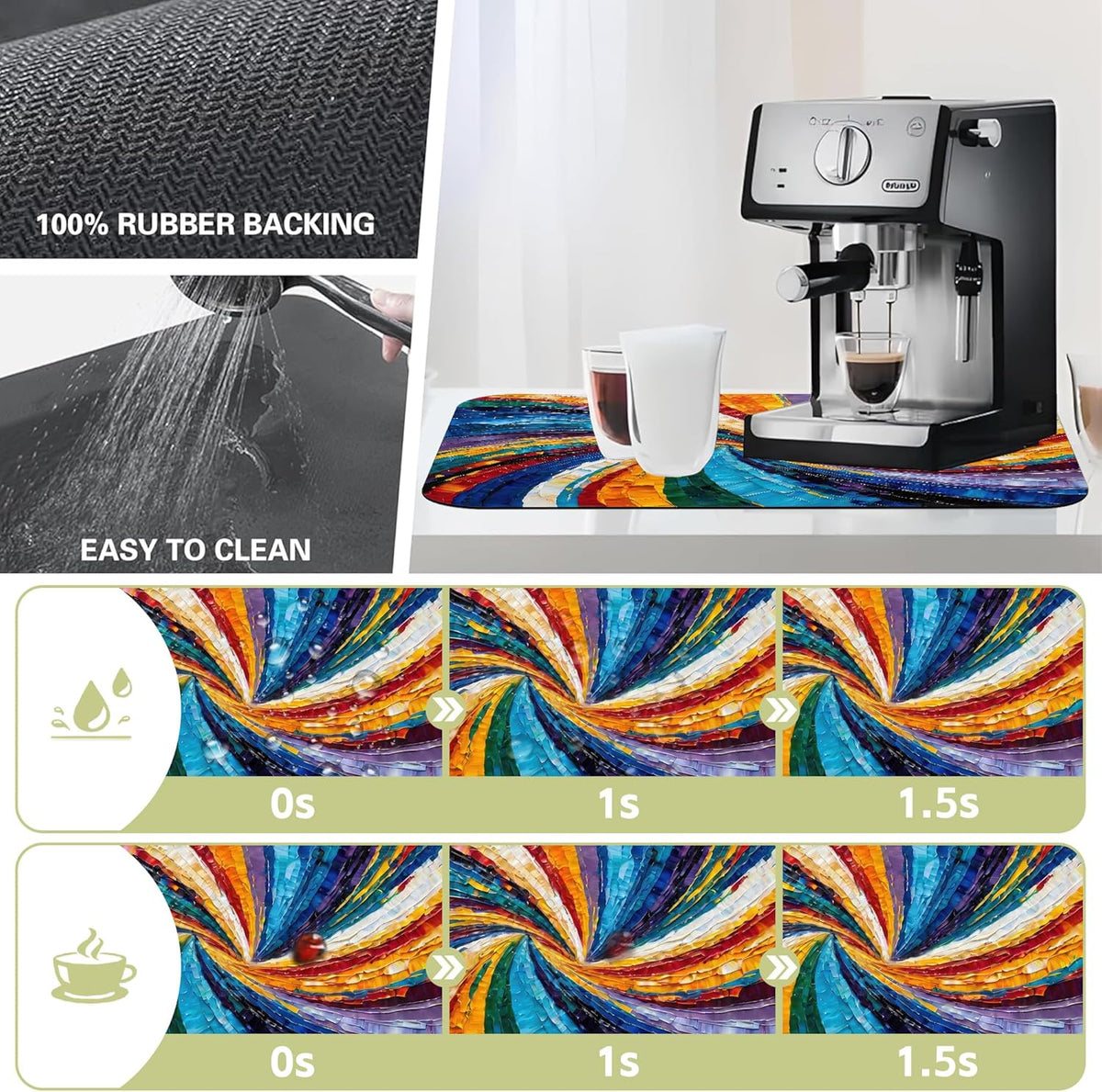 Kitchen Mat Swirl Colorful Textured Dish Drying Mat 16"x24" Bsorbent Coffee Maker Mat for Sink Dishes or Under Rack Kitchen Counter Accessories Absorbent Hide Stain Rubber Backed Dish Drying Pad