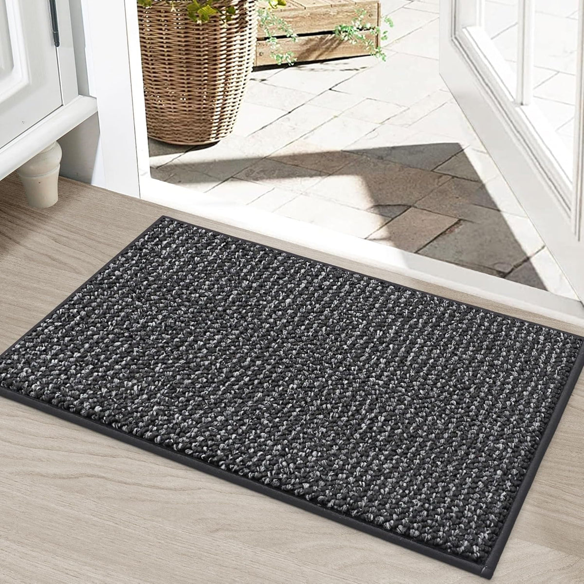 BEQHAUSE Dirt Trapper Door Mat 20" x 32", Non-Slip Washable Doormats Entrance Mat, Dirt Resistant and Absorbent Welcome Mat, Low Profile Floor Mats for Front Back Door and Entryway, Charcoal