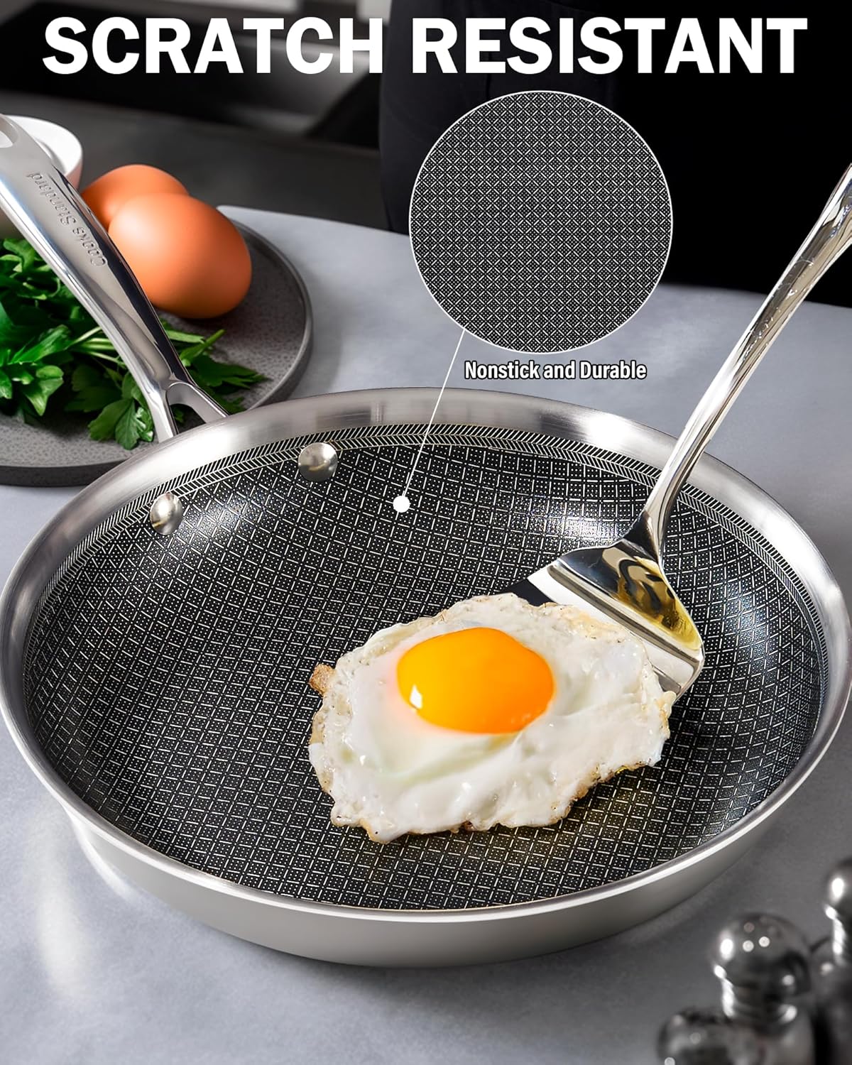 Cooks Standard Hybrid Nonstick Frying Pan, 10-Inch Skillet, Multi-Ply Clad Stainless Steel Fry Pan with Tempered Glass Lids, Oven Safe, Compatible with All Stovetops