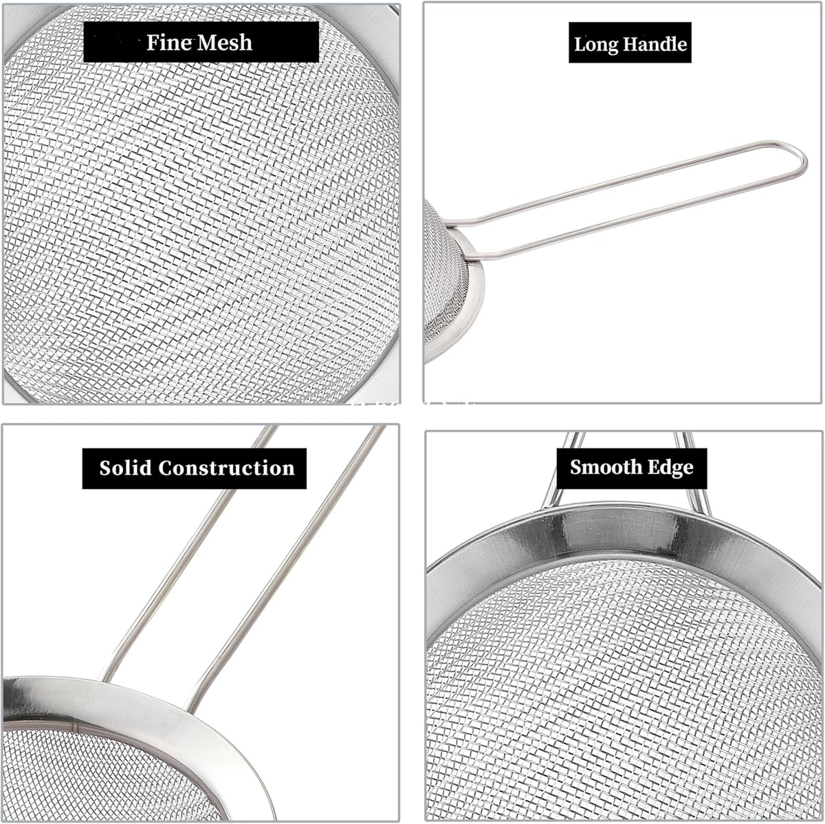 2 Pack Fine Mesh Strainers, Mini Stainless Steel Strainer with Handle for Kitchen, Metal Sieve Sifters for Straining Tea, Matcha, Cocktail, Juice and Coffee (8.6in 7.5in)