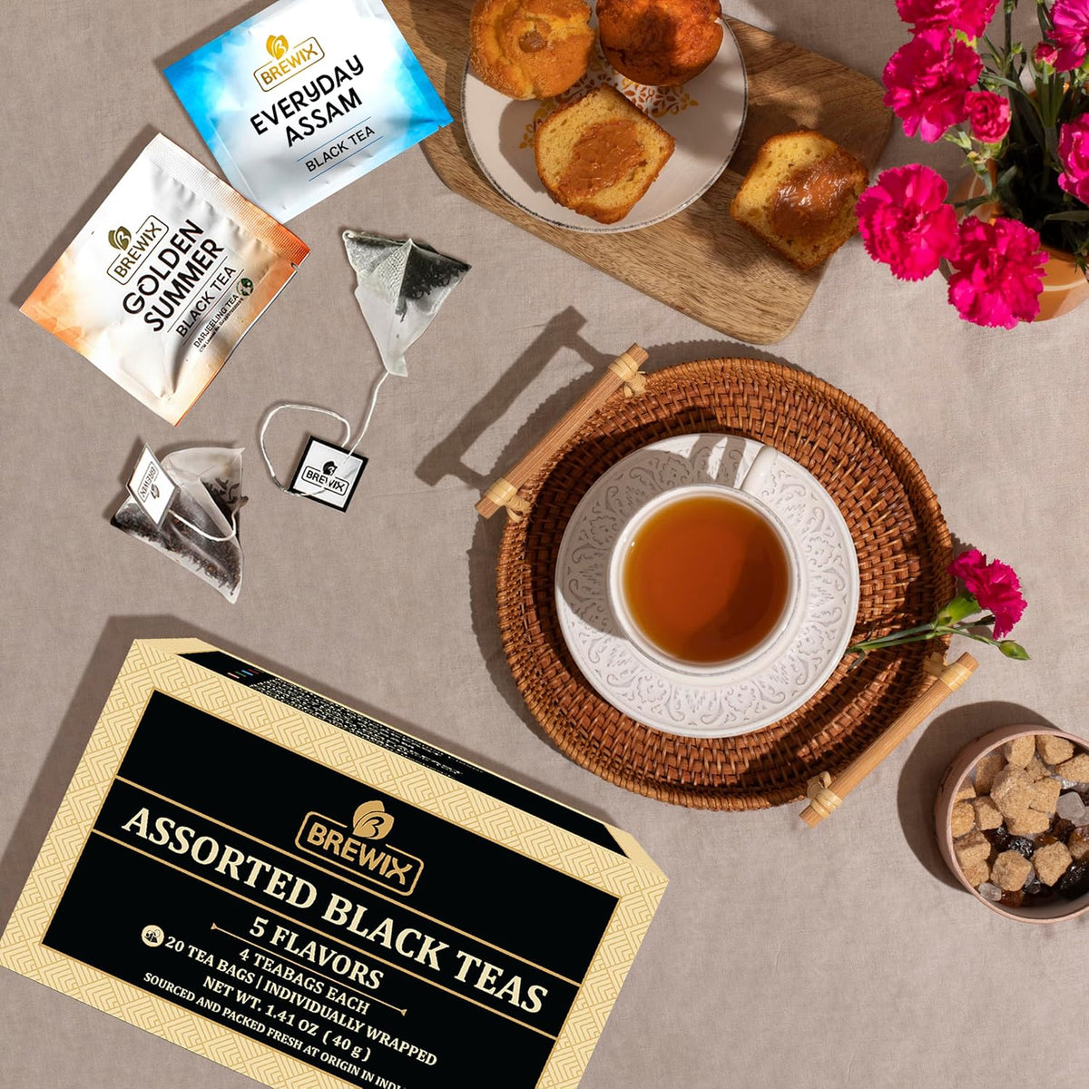 BREWIX Premium Assorted Black Tea Sampler Gift Box with 5 Flavors (20 Pyramid Indivdidually Wrapperd Tea Bags) | Tea Gift Set & Variety Pack | Gifts for Women & Men, Tea Set