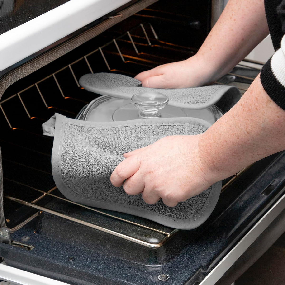 RITZ Terry Potholder & Hot Pad: Unparalleled Heat Resistant, Durable 100% Cotton – Ergonomically Designed for Optimal Grip – Easy-Care Machine Washable – 4-Pack, Titanium/Graphite