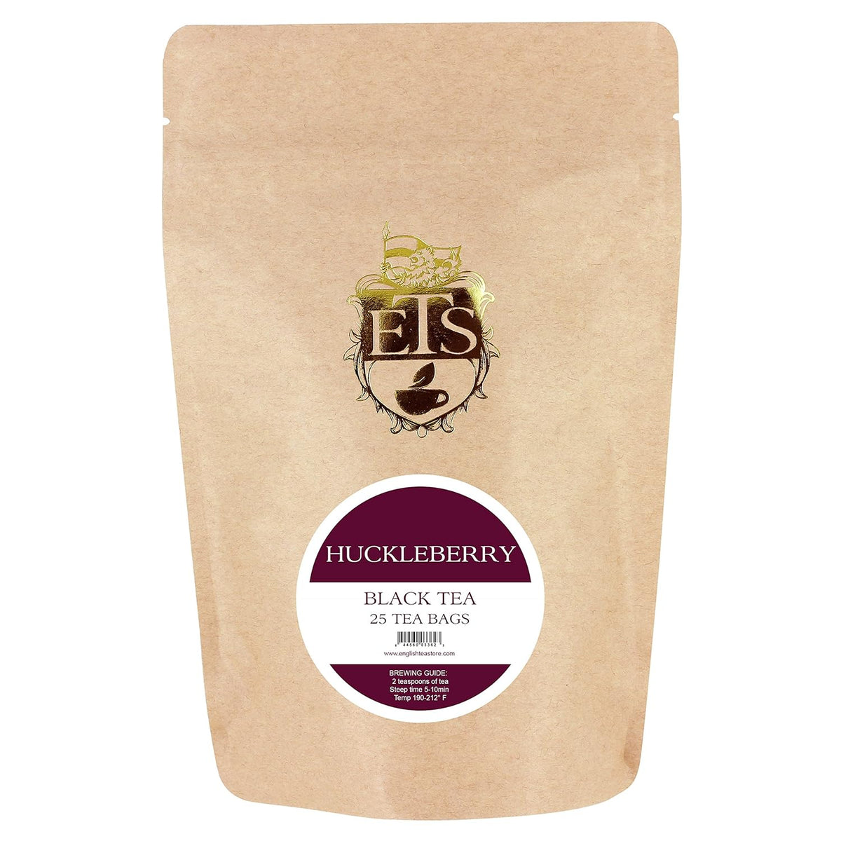 English Tea Store - Huckleberry Flavored Black Tea | Wild Berry Sweetness with Tart Notes | Medium Caffeine | Serve Hot or Iced | 25 Unwrapped Teabags in Resealable Pouch