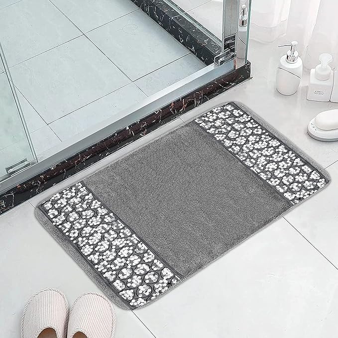 Zahari Home Sinatra Modern Bathroom Rug Classic Luxury Bath Rug Contemporary Decor Silver Bath Mat for Shower Unique Design Stylish Bathroom Rug Bath Shower Tub Decor Bling Silver