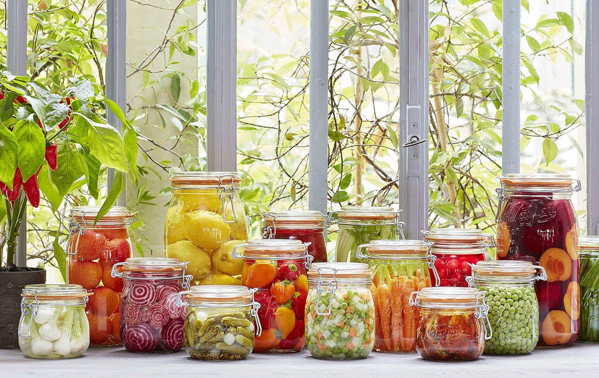 Le Parfait Super Jar - 1.5L French Glass Canning Jars w/Round Body, Wide Mouth, Airtight Lid - Clear Glass (48oz/Quart & Half, 3pk)
