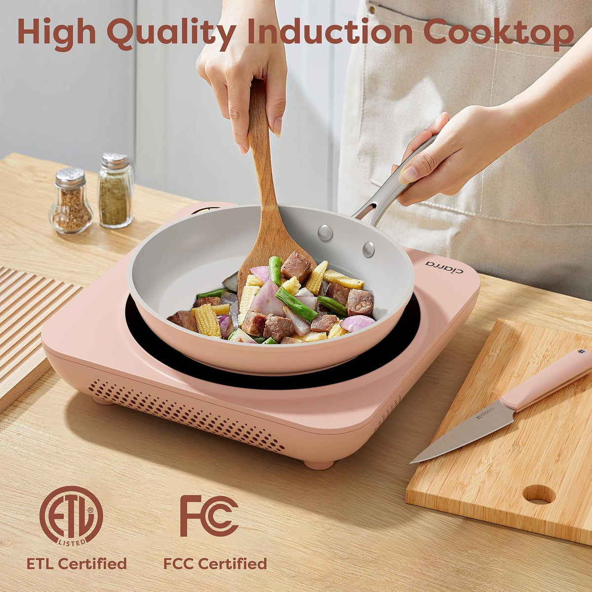 CIARRA Portable Induction Cooktop – Slim Single Burner Electric Cooktop with Sensor Touch, Digital Timer & Safety Lock, Portable Stove Top Electric for Countertop Cooking, Induction Cooker, Pink