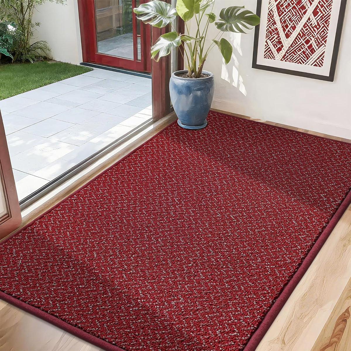 COSY HOMEER-Door-Mat 32"x48" Non Slip Absorbent Entryway Rugs Dirt Trapper Doormats Washable Entrance Mats Low Pile Welcome Floor Mat for Front Back Door and Entry Mats,Red