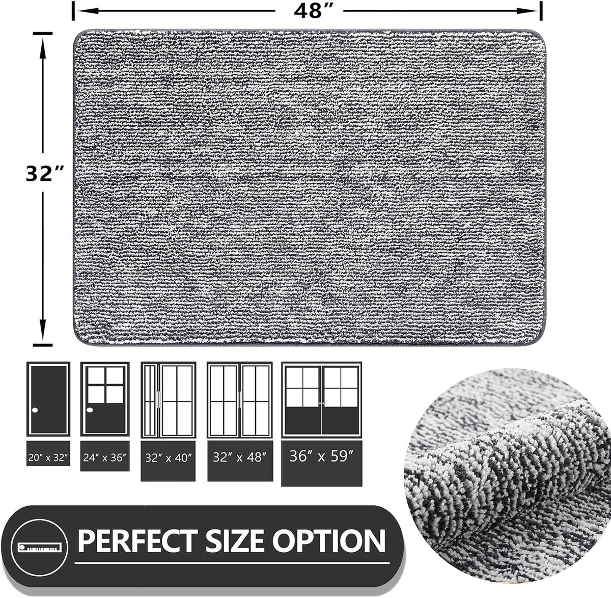 REFETONE Indoor Doormat, Front Door Mat 32"x48" Absorbent Rubber Backing Non Slip Back Door Mats, Washable Low-Profile Inside Floor Mat Door Rugs for Entryway, Resist Dirt Mud Mat for Dogs, Dark Grey