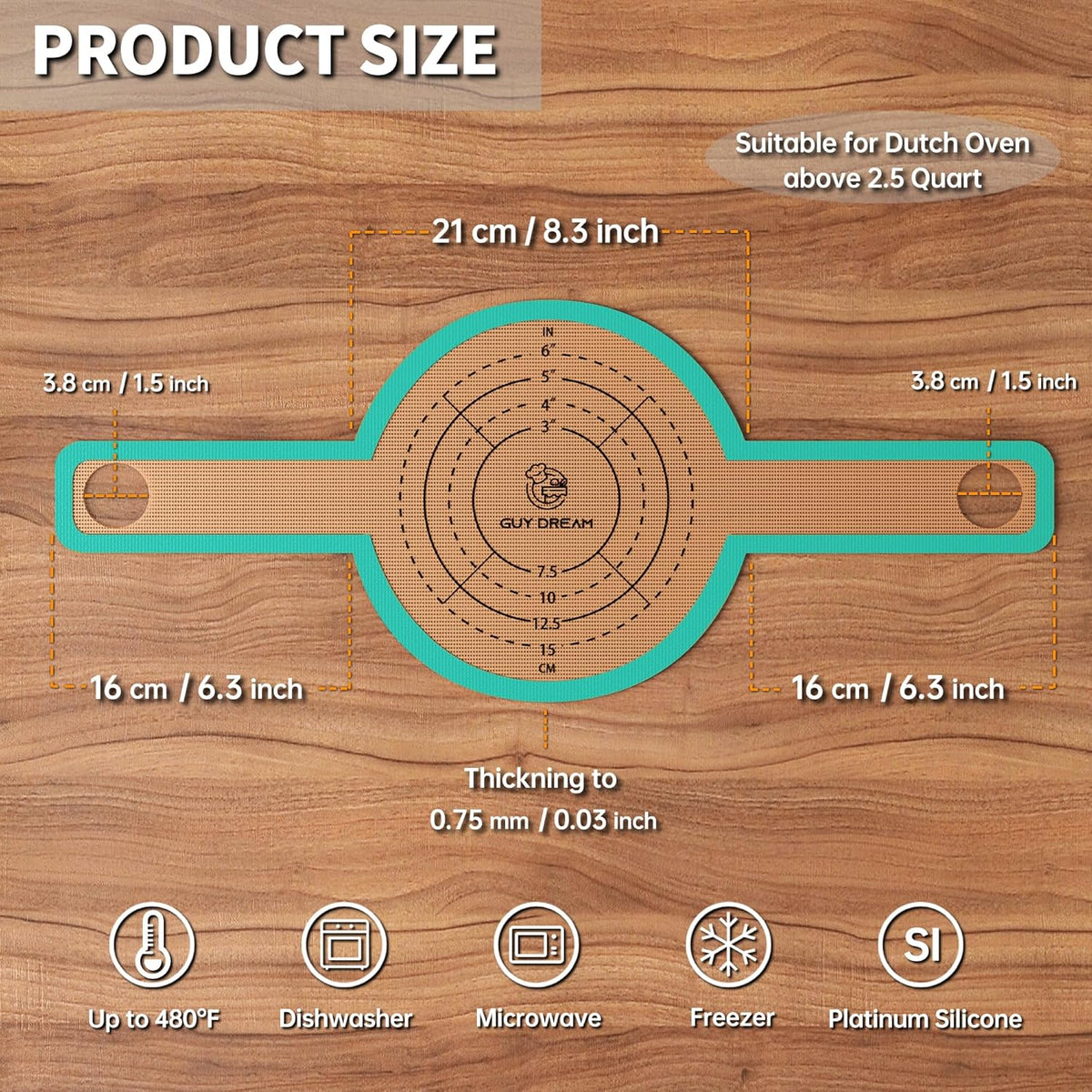 GUYDREMAT Bread Sling - Perfect Silicone Baking Mat for Sourdough Bread Baking – Superior Cast in Iron Dutch Oven Liner, 2 Pieces with Storage Band in GUY DREAM Classic Pack