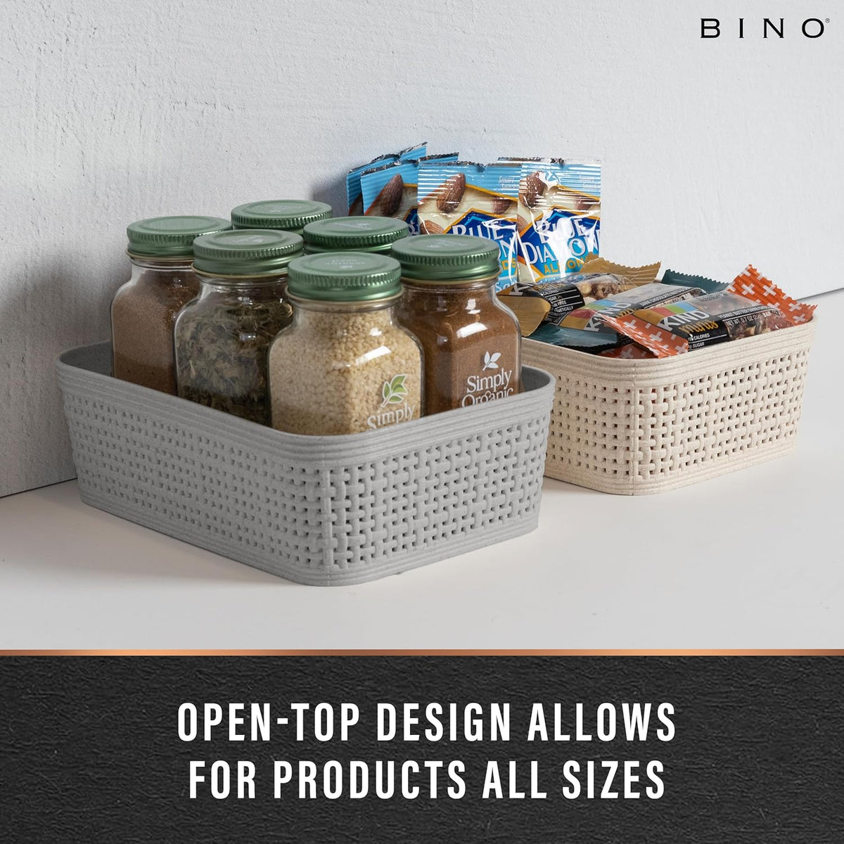 BINO | Woven Plastic Basket | XS (Natural), 5-Pack | THE JUTE COLLECTION | Home Organization, Space - Saving Storage, Stylish Design | Jute Basket | Plastic Storage Basket