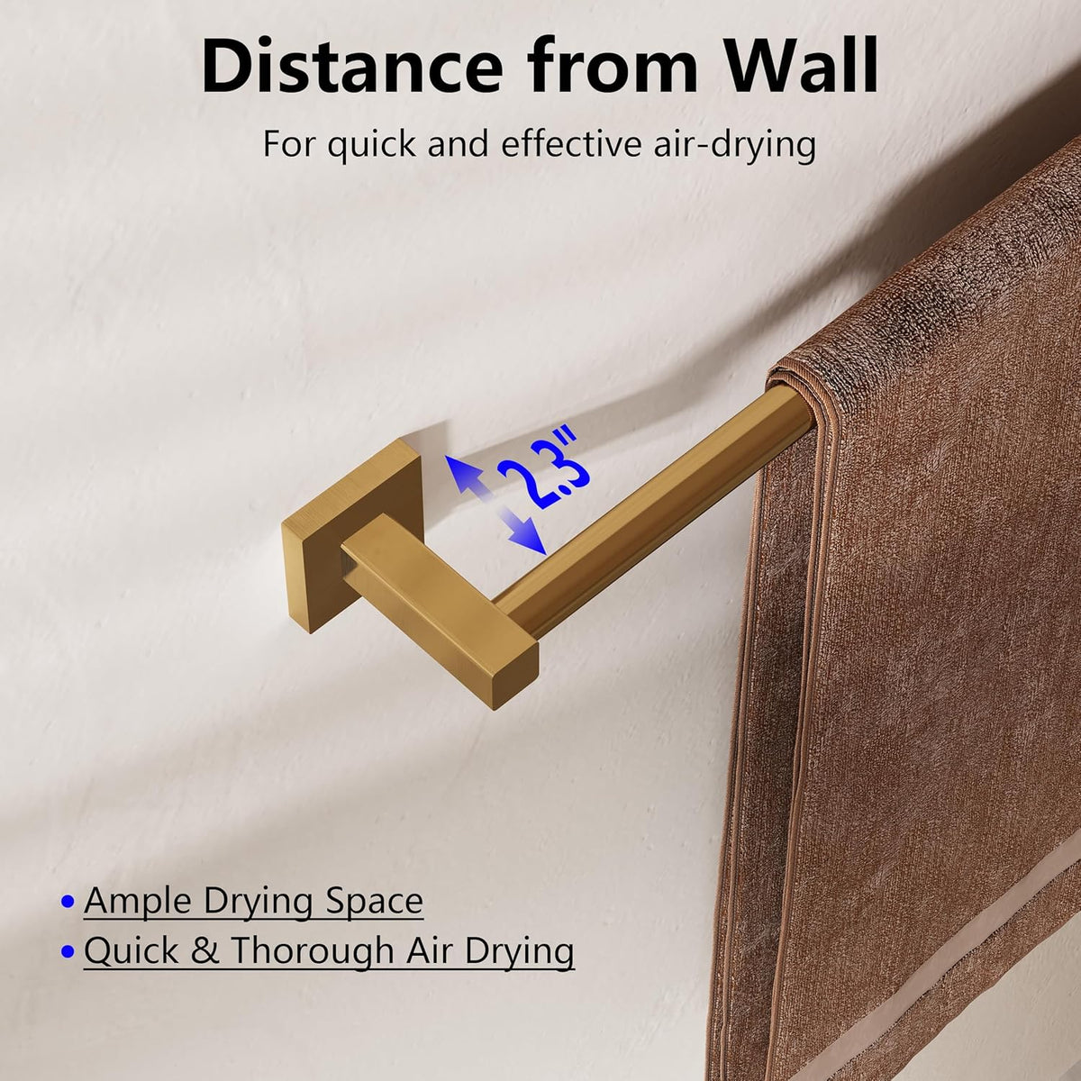 Adjustable Towel Bar, 14.4inch - 25.2inch Towel Rack, Wall Mounted for Bathroom, Kitchen Hand Towel Holder Cloths Hanger SUS 304 Stainless Steel Organizer Single Bar (Gold)