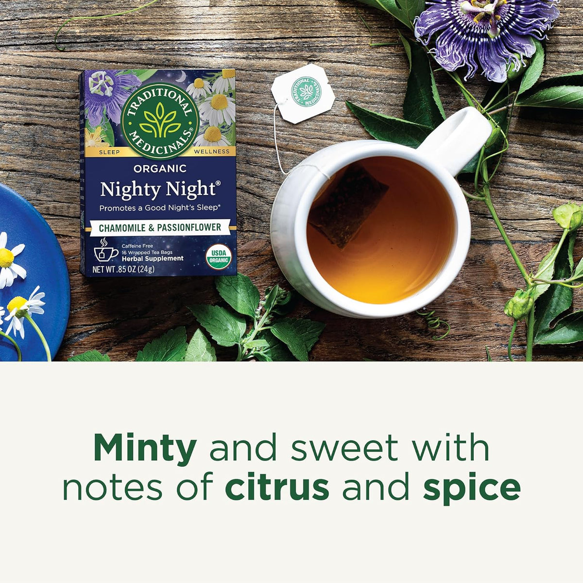 Traditional Medicinals Tea, Organic Nighty Night, Relax & Get a Good Night's Sleep, Includes Spearmint 96 Tea Bags (6 Pack)