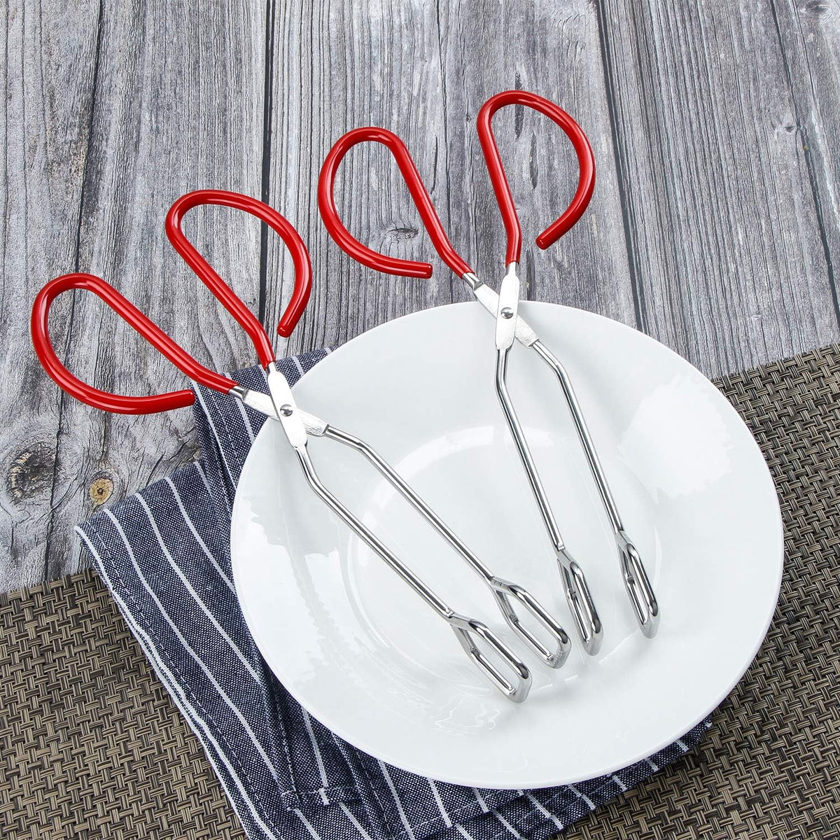 MSY BIGSUNNY 10 Inch Stainless Steel Scissor Tongs, Heavy Duty Cooking Tongs with Soft Handles, Multi-function Serving Tongs for Barbecue, Salad, Buffet, Fry (Set of 2, Red)