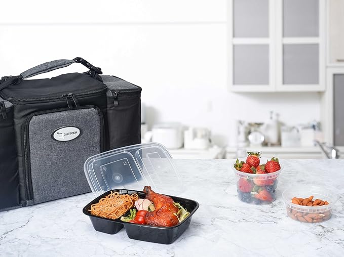 Glotoch 50 Pack 32 oz Meal Prep Containers Reusable, 2 Compartment Food Containers with Lids To Go Containers, Lunch-Microwave, Freezer, Dishwasher Safe