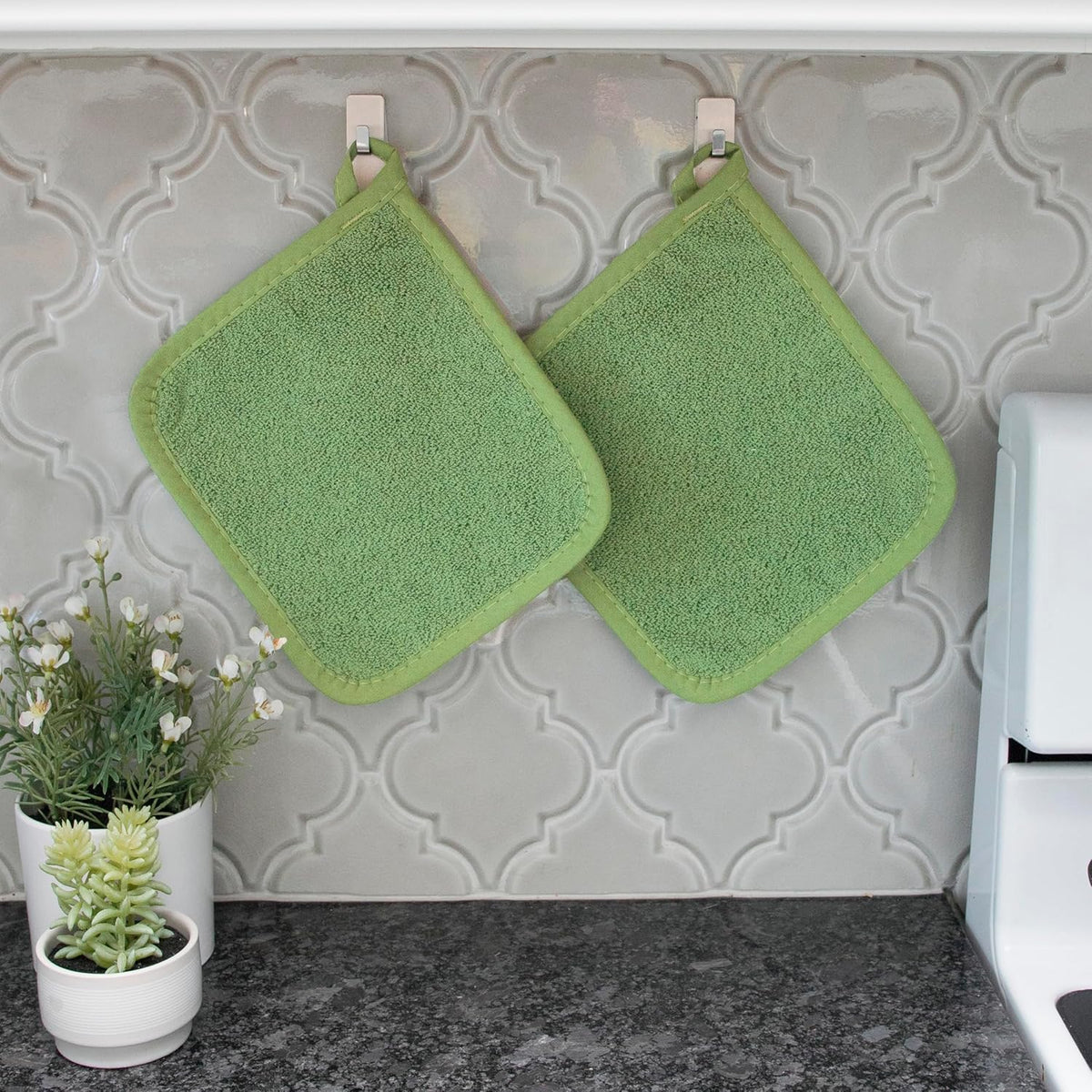 RITZ Terry Potholder & Hot Pad: Unparalleled Heat Resistant, Durable 100% Cotton – Ergonomically Designed for Optimal Grip – Easy-Care Machine Washable – 4-Pack, Cactus/Paprika