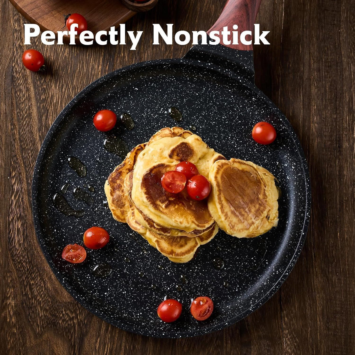 Crepe Pan,12 in Nonstick Crepe Pan, Granite Flat Skillet,non stick Dosa Tawa Comales Para Tortillas Pancake Pan,Dishwasher and Oven Safe Cookware,Induction Compatible, PFOA Free