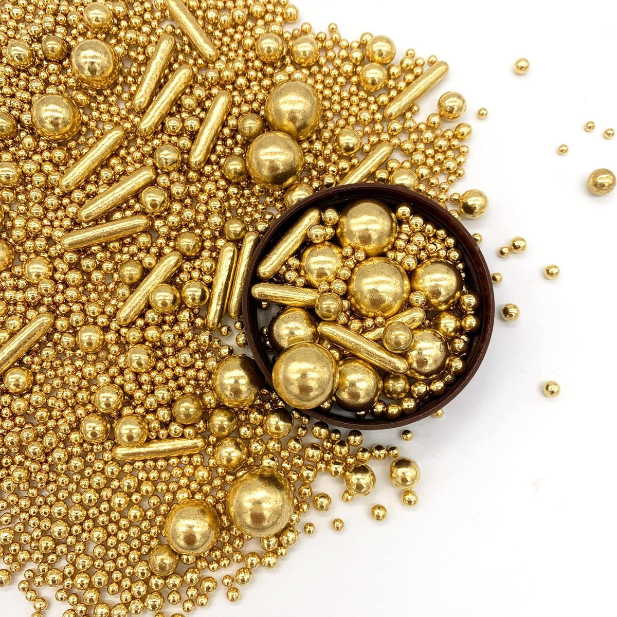 Sprinkles Gold Pearl Sugar Candy Mix Size, Nut Free, Baking Cake Decorations Cupcake Toppers Cookie Decorating Ice Cream Celebrations Shaker Jar Wedding Shower Party (120g/4.2oz）