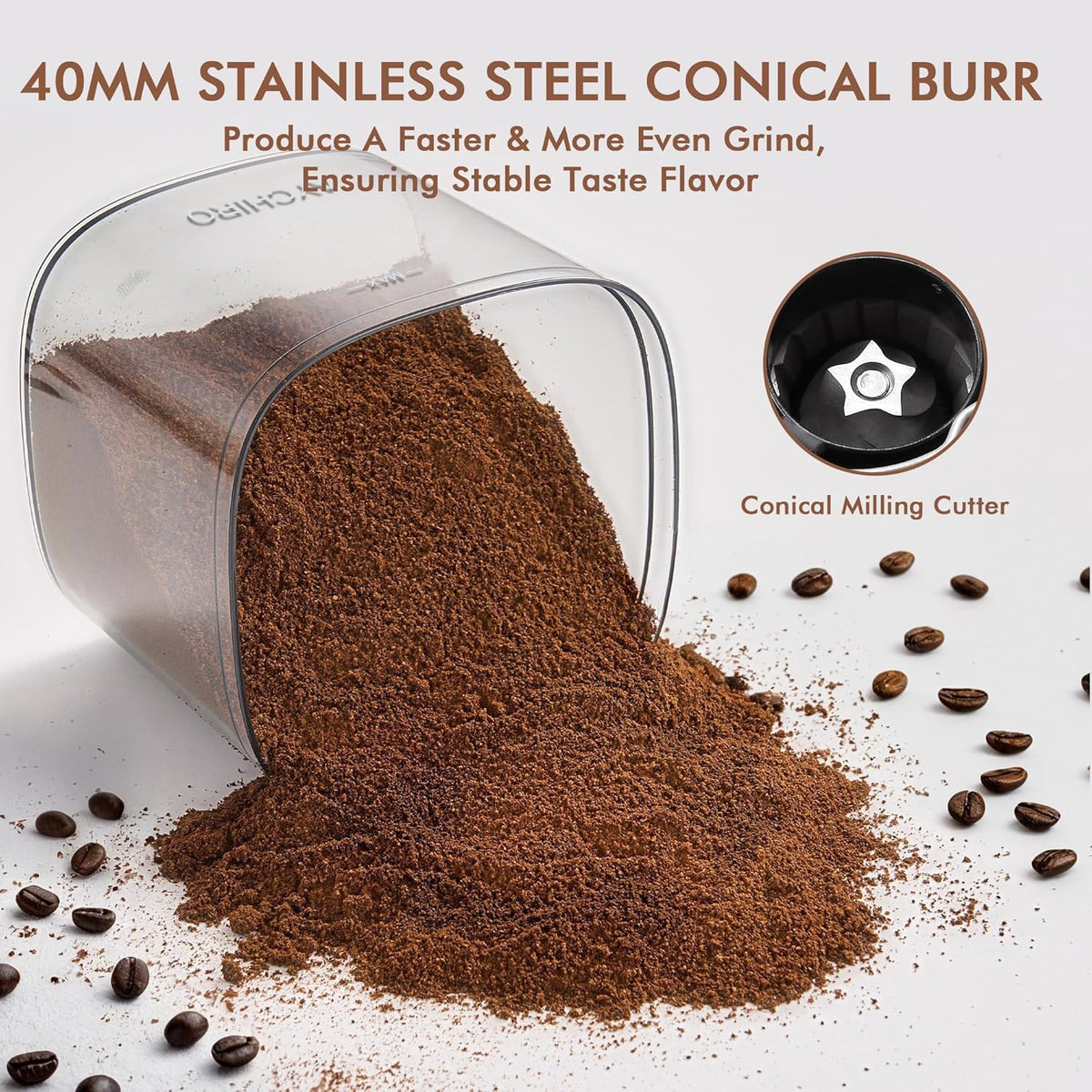 Burr Coffee Grinder Electric, Adjustable Burr Mill with 30 Grinding Settings, Coffee Bean Grinder with Touchscreen, 2-12 Cups