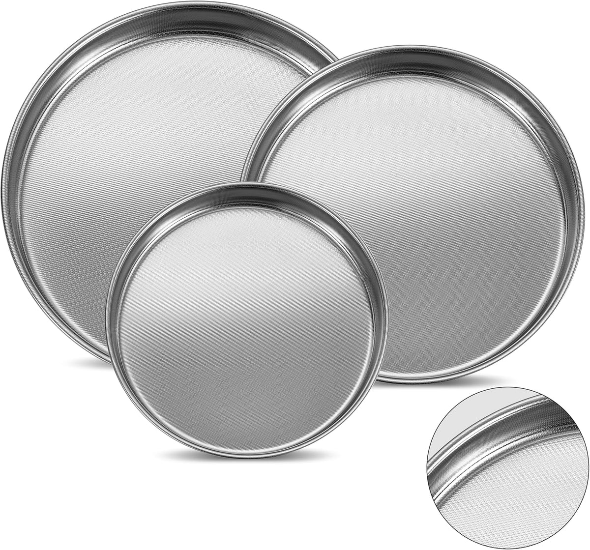 Inqibee Cake Pan Set of 3,18/8 Stainless Steel Round Cake Baking Pans,8-9.5-11 Inch,Physics Anti-Stick and Scratch,Non-Toxic and Easy Clean