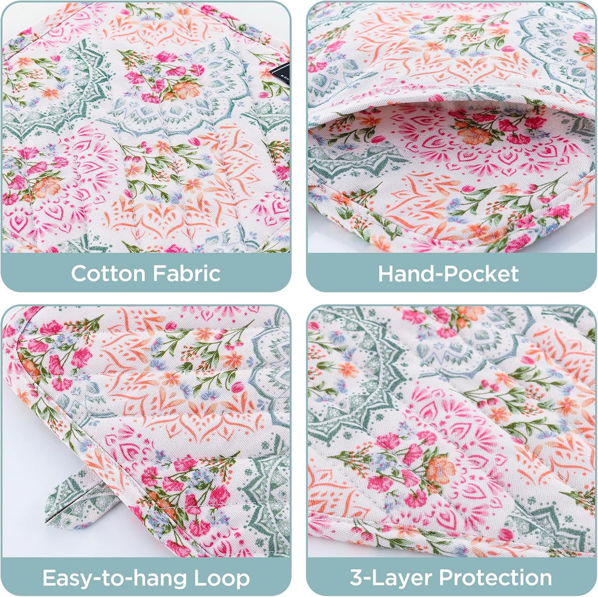 Pot Holders for Kitchen Heat Resistant Hot Pads for Countertops Oven Pot Holders Cotton Potholders for Kitchen Cooking Baking (Mandala)