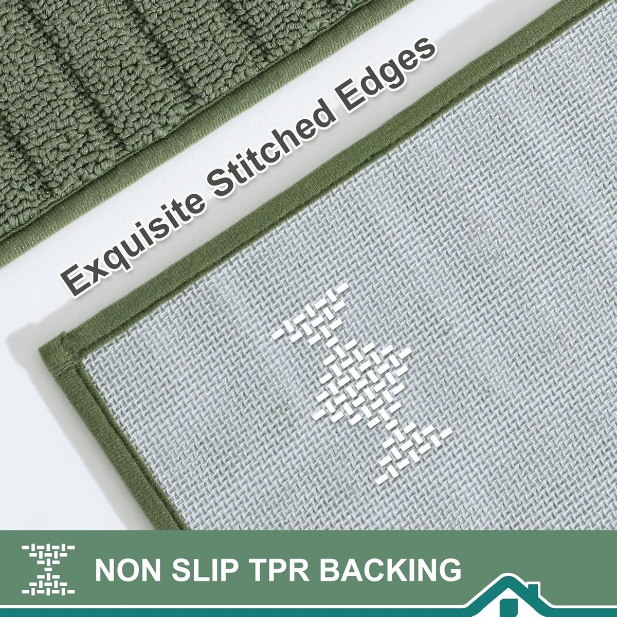 BEQHAUSE-Kitchen-Rugs-Non Slip-Kitchen-Mats-for-Floor Machine Washable Kitchen Rugs Absorbent Kitchen Carpet with TPR Non Skid Backing,Green, 24”x60”