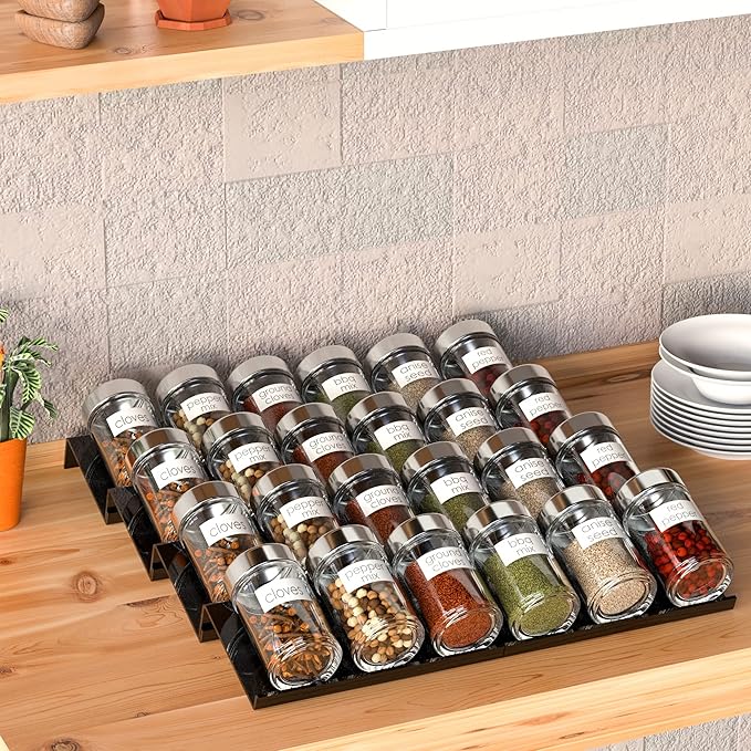 Adjustable Acrylic Spice Drawer Organizer Rack, Spice Drawer Organizer Shelf Expandable From 8 Inch to 16 Inch, Acrylic Drawer Organizer for Seasoning Jars