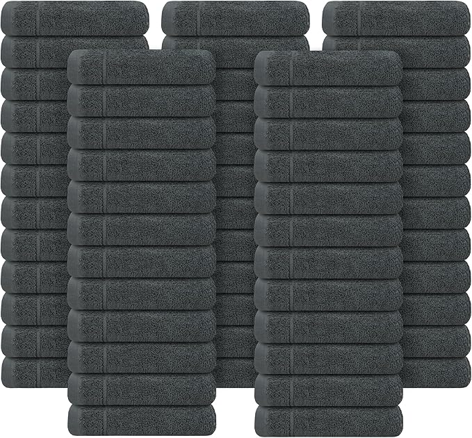 Tens Towels Pack of 60 Washcloths, 12 x 12 Inches, Lighter Weight, Quick to Dry, Super Soft & Absorbent, Gentle Face Towels, Hotel Quality, Perfect for Bathroom, Gym, Spa, Dark Grey