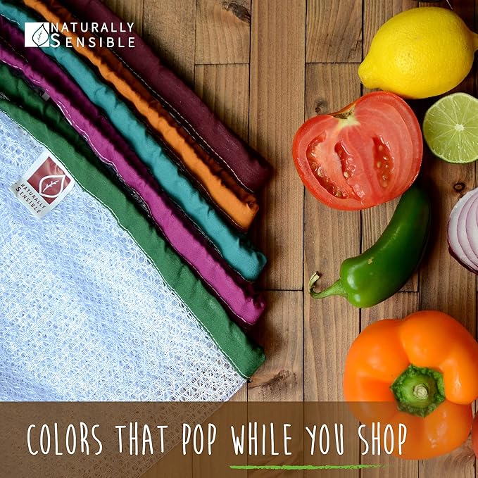 The Original Eco Friendly See Through Washable and Reusable Produce Bags - Soft Premium Lightweight Nylon Mesh Large - 12x14in - Set of 5 (Red, Yellow, Green, Blue, Purple)