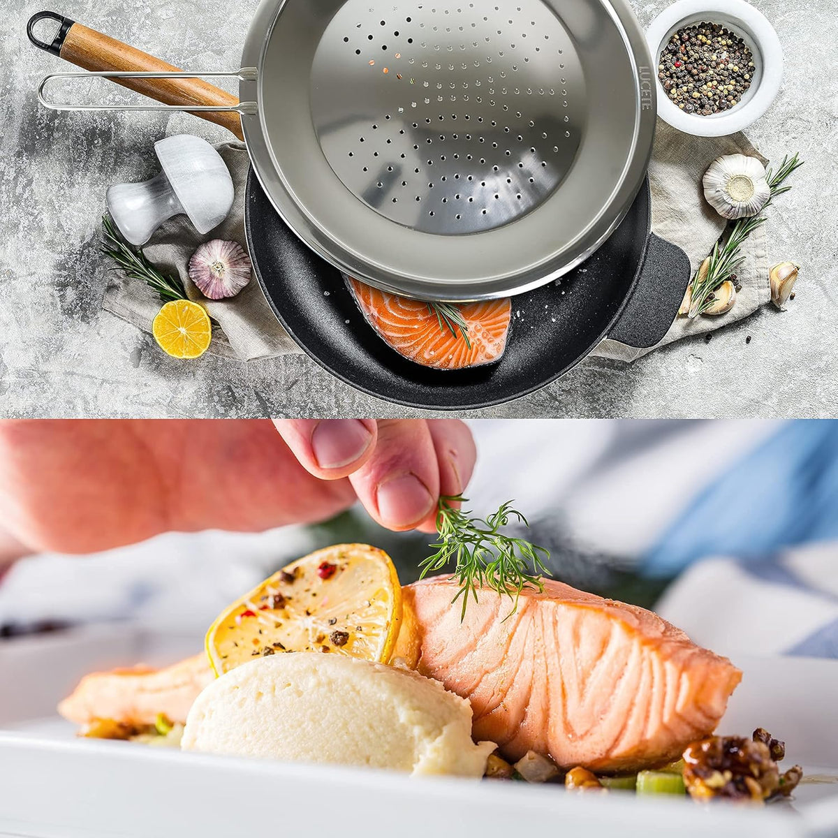 LUCETE Stainless Steel Splatter Screen 12.6" – Hot Grease Splatter Screen for Frying Pan - Oil Splash Guard - Protect your Skin from Burn & Keep Your Kitchen Cleaner (12.6 inch)