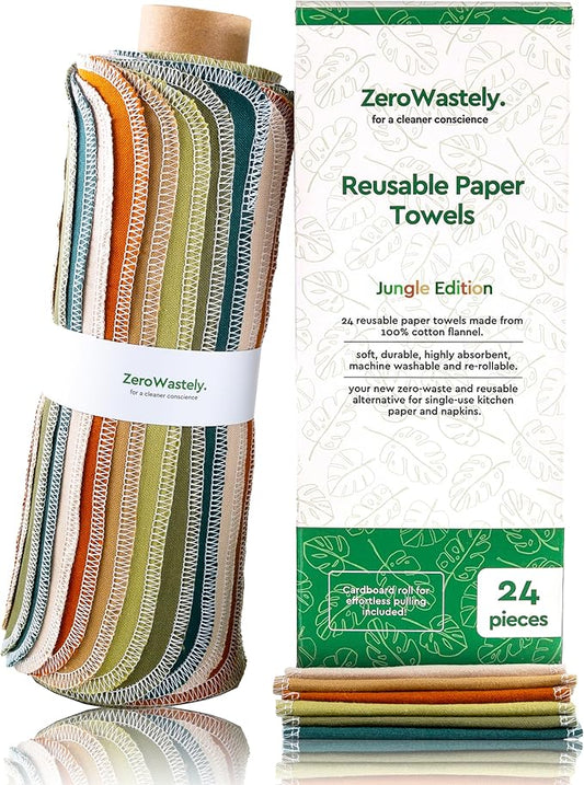 Reusable Paper Towels - Value Pack of 24 Paperless Paper Towels! - 100% Cotton, Super Soft, Absorbent, Washable and Made To Last