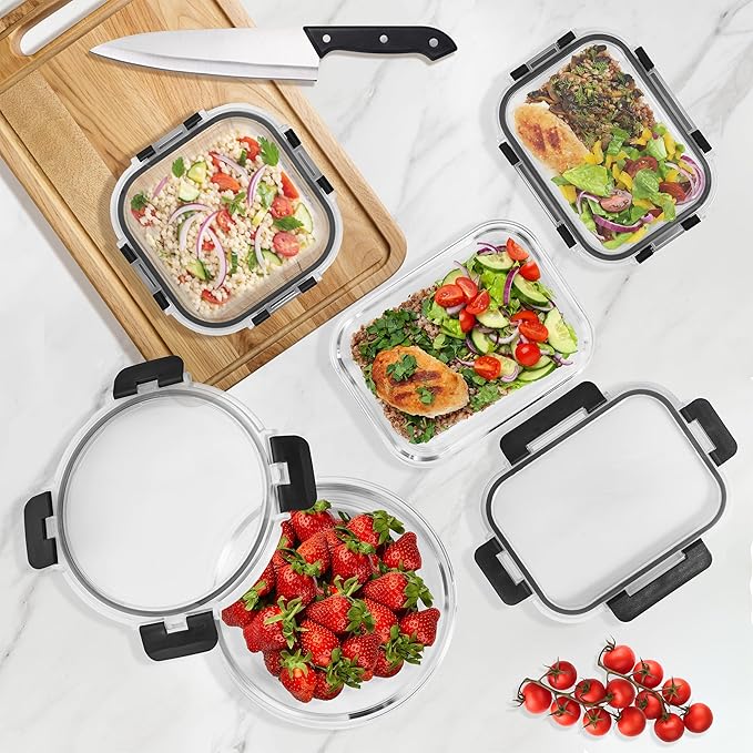 Sorbus 16pc (8 Rectangular 35oz Food Storage Containers and 8 Airtight Lids) – 4.4 Cup Glass Meal Prep Containers, Dishwasher, Freezer, and Oven Safe – Reusable Glass Food Containers for Meal Prep
