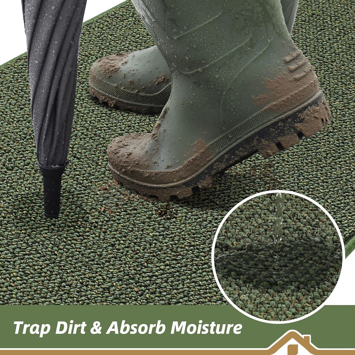 BEQHAUSE Dirt Trapper Door Mat 24" x 60", Non-Slip Washable Doormats Entrance Mat, Dirt Resistant and Absorbent Welcome Mat, Low Profile Floor Mats for Front Back Door and Entryway, Green